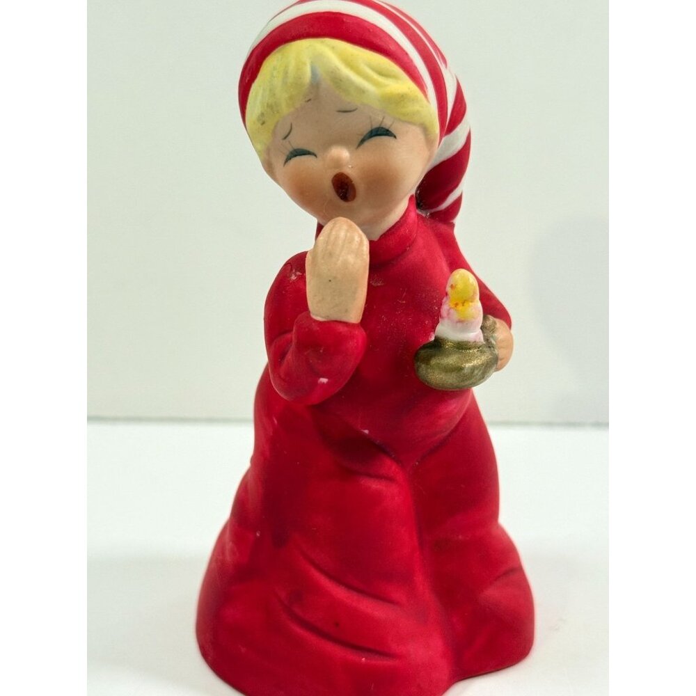 Vintage Christmas Sleepy Boy Bell Red Pajamas Merri-Bells Holiday Cute Holiday